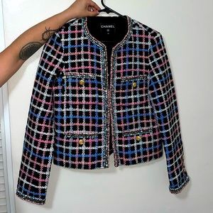 Authentic Chanel Blue & Pink Twead Jacket Spring 2022 Collection